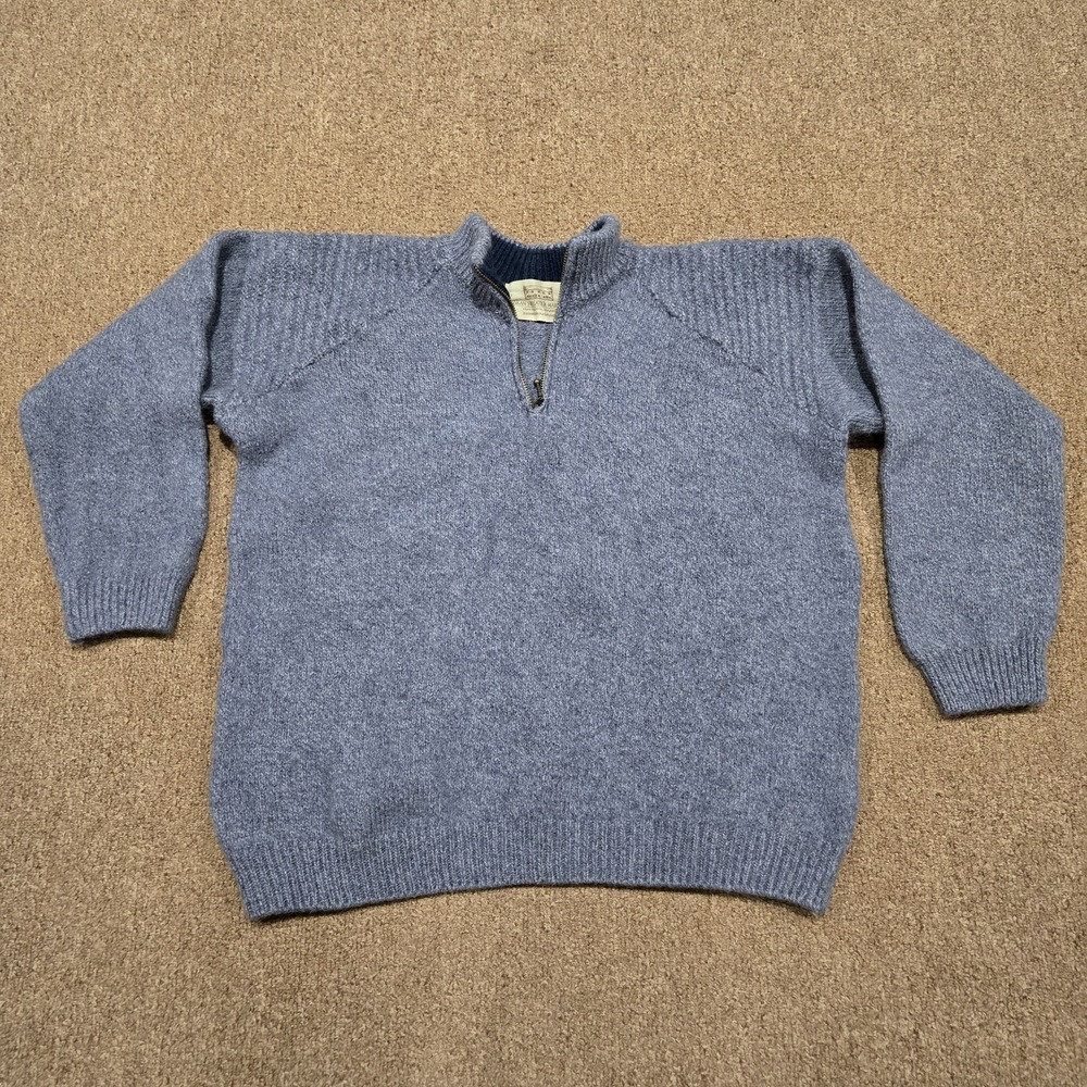 Aran Sweater Market Vintage Irish Wool‎ Half Zip Sweater Blue Mens S Tagged XL